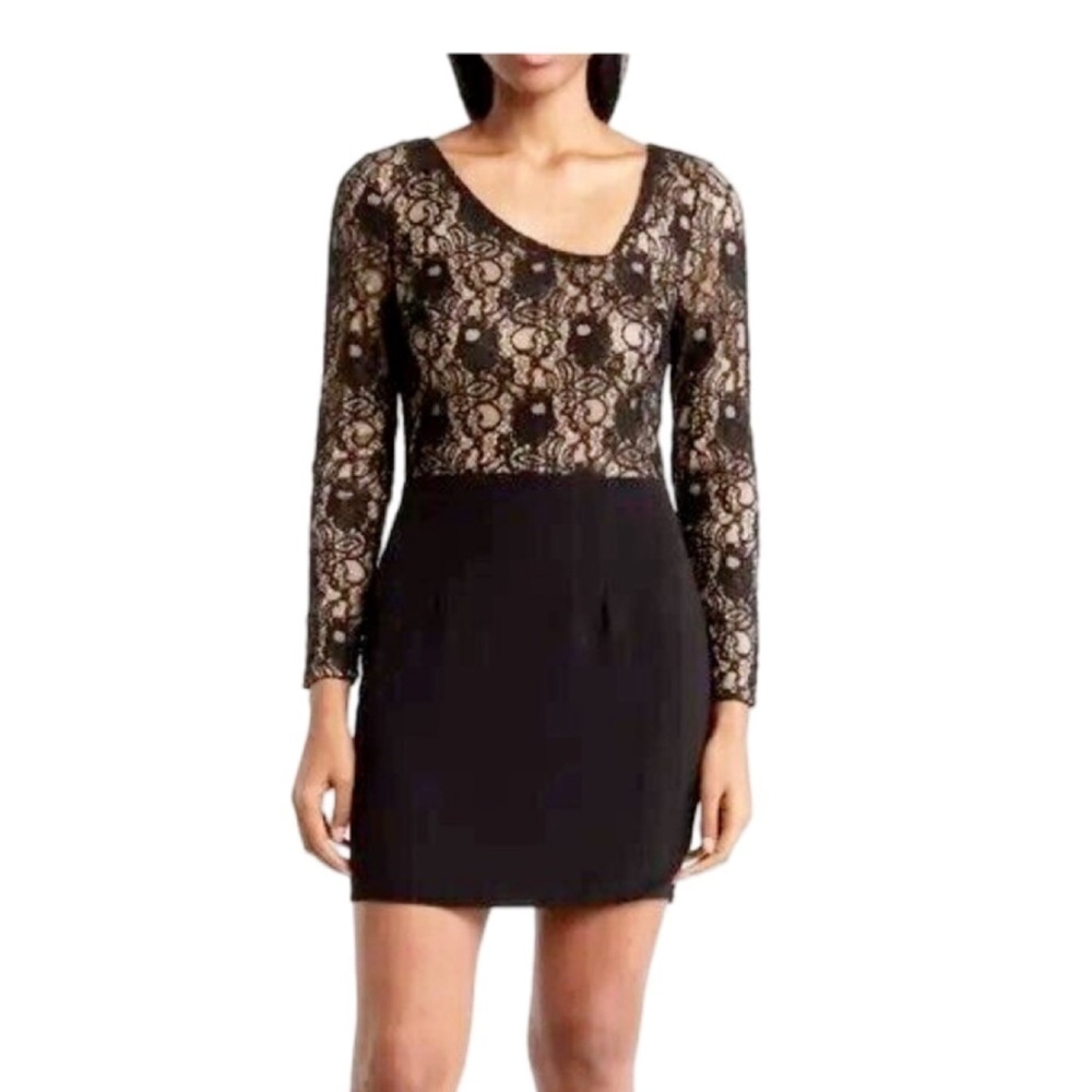 Dress The Population Asymmetrical Neck Chante Black Lace Mini Dress NWT Size M